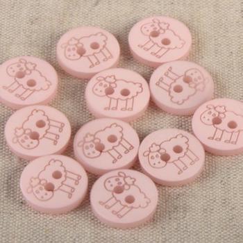 Kunststoffknopf in Babyrosa mit Schafmotiv, 15 mm Durchmesser